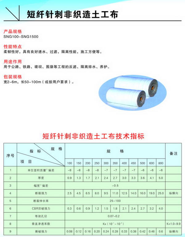 短纖針刺非織造土工布